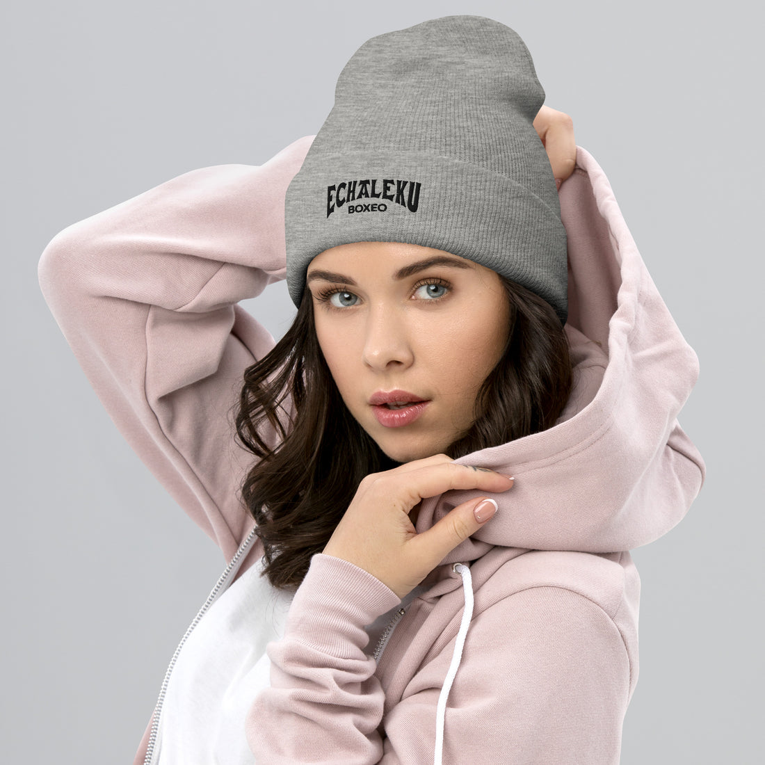 Gorro invierno BORDADO tejido hipoalergénico Echaleku Boxeo Gris y negro M - Echaleku Boxeo