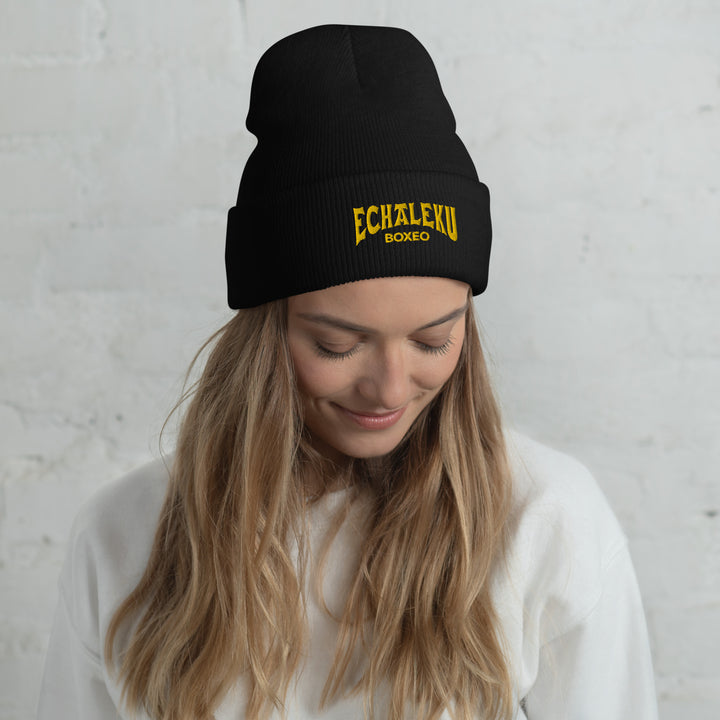 Gorro invierno BORDADO tejido hipoalergénico Echaleku Boxeo Negro y dorado M - Echaleku Boxeo