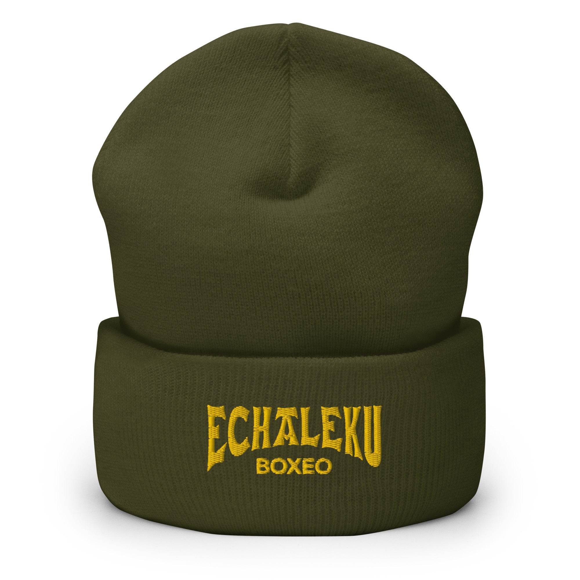 Gorro invierno BORDADO tejido hipoalergénico Echaleku Boxeo Verde militar y dorado M - Echaleku Boxeo