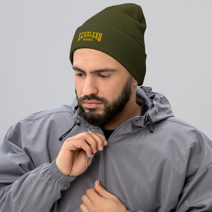 Gorro invierno BORDADO tejido hipoalergénico Echaleku Boxeo Verde militar y dorado H - Echaleku Boxeo