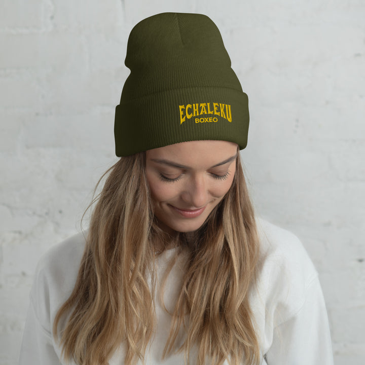 Gorro invierno BORDADO tejido hipoalergénico Echaleku Boxeo Verde militar y dorado M - Echaleku Boxeo