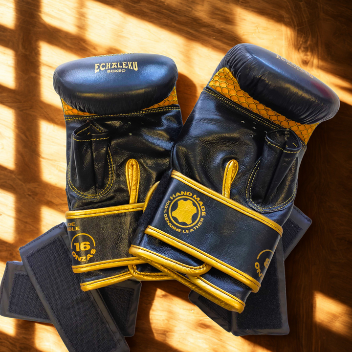 GUANTILLAS BOXEO DE PESO REGULABLE PARA ENTRENAR EN SACO: Negro y Dorado
