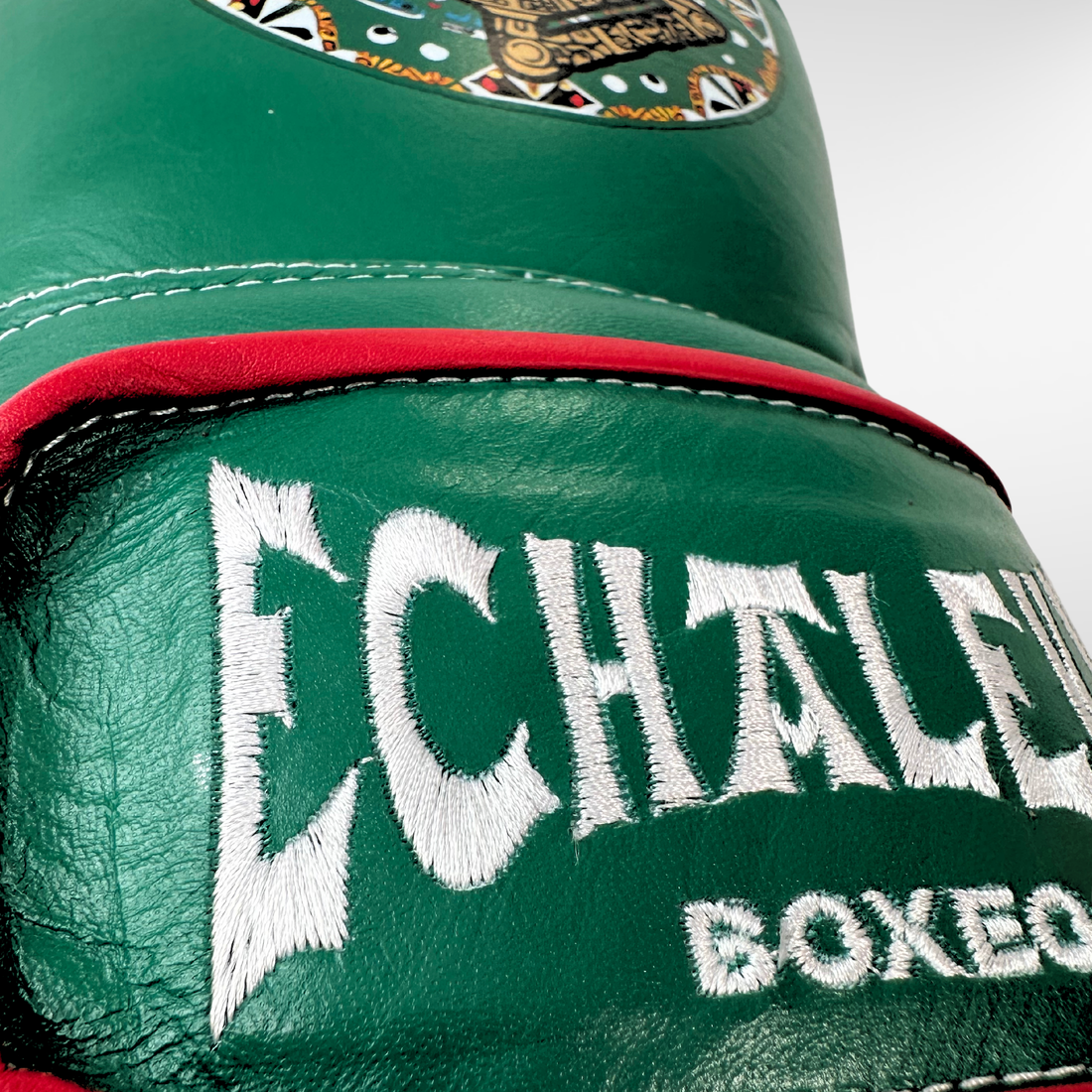 DUPLA Casco Barra Piel Negro y Dorado + AZTECA Verde y Rojo - Echaleku Boxeo