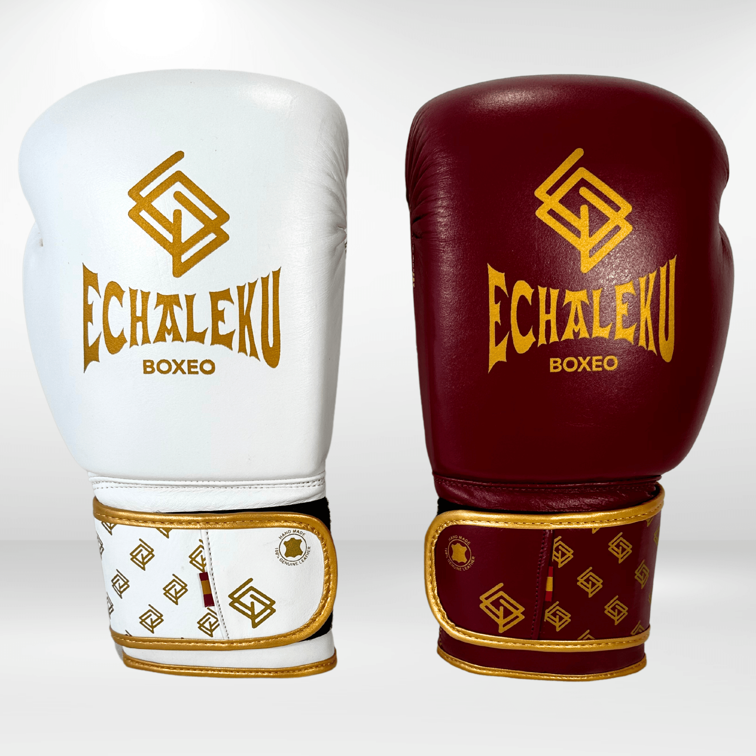 Handmix. GUANTES PREMIUM ENTRENAMIENTO BOXEO AMATEUR: Blanco/Burdeos + Dorado (V3.0) - Echaleku Boxeo