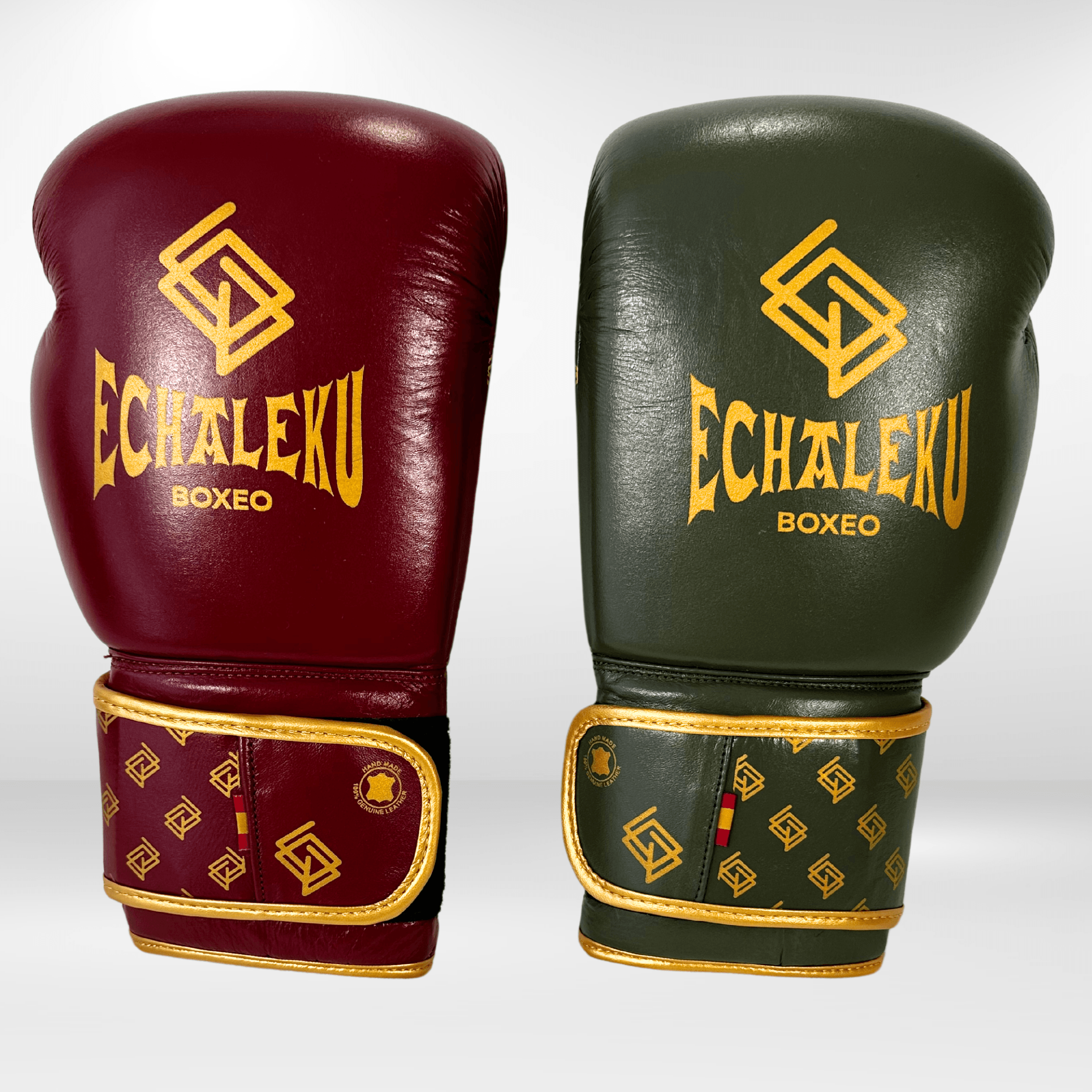 Handmix. GUANTES PREMIUM ENTRENAMIENTO BOXEO AMATEUR: Burdeos/Verde Militar + Dorado (V3.0) - Echaleku Boxeo