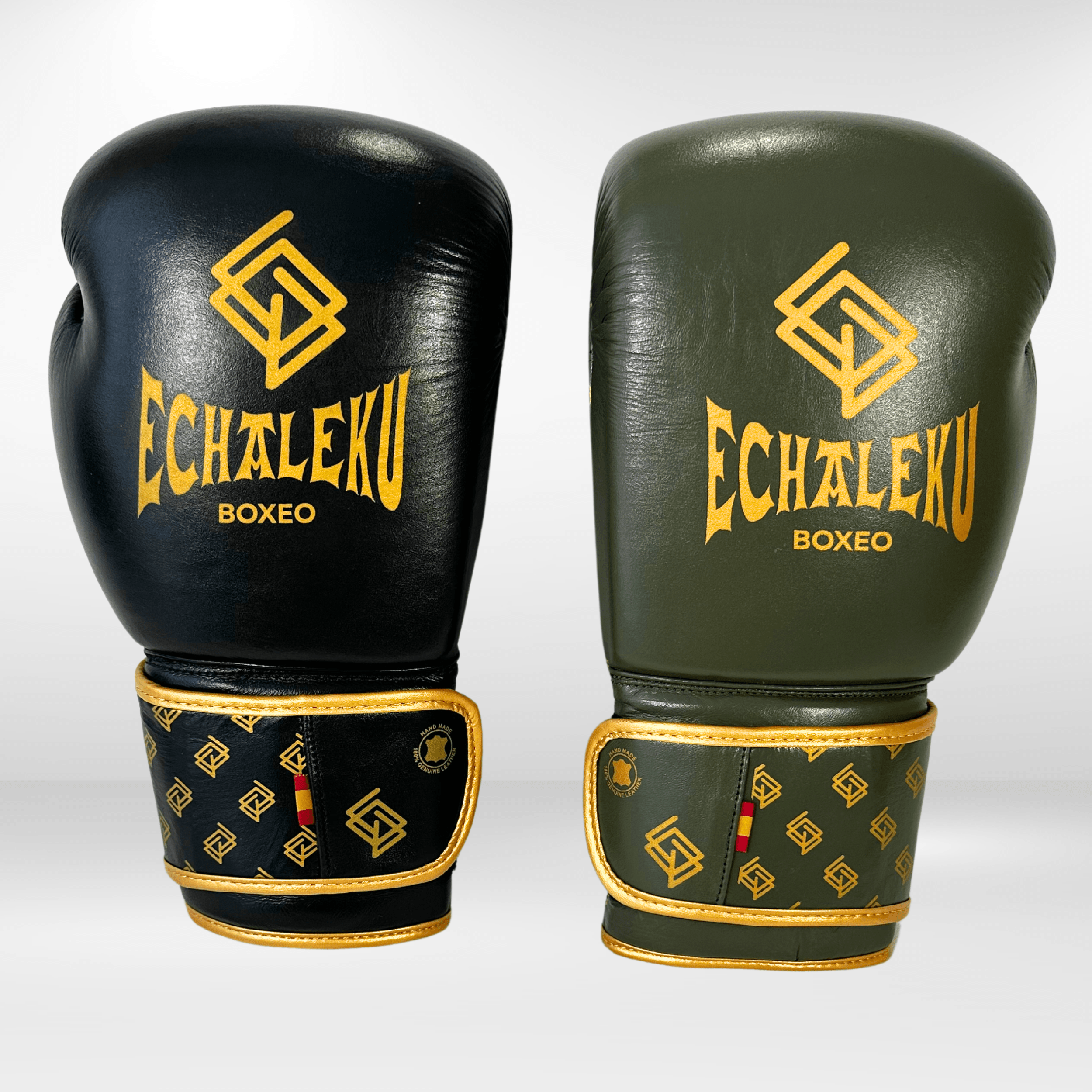 Handmix. GUANTES PREMIUM ENTRENAMIENTO BOXEO AMATEUR: Negro/Verde Militar + Dorado (V3.0) - Echaleku Boxeo
