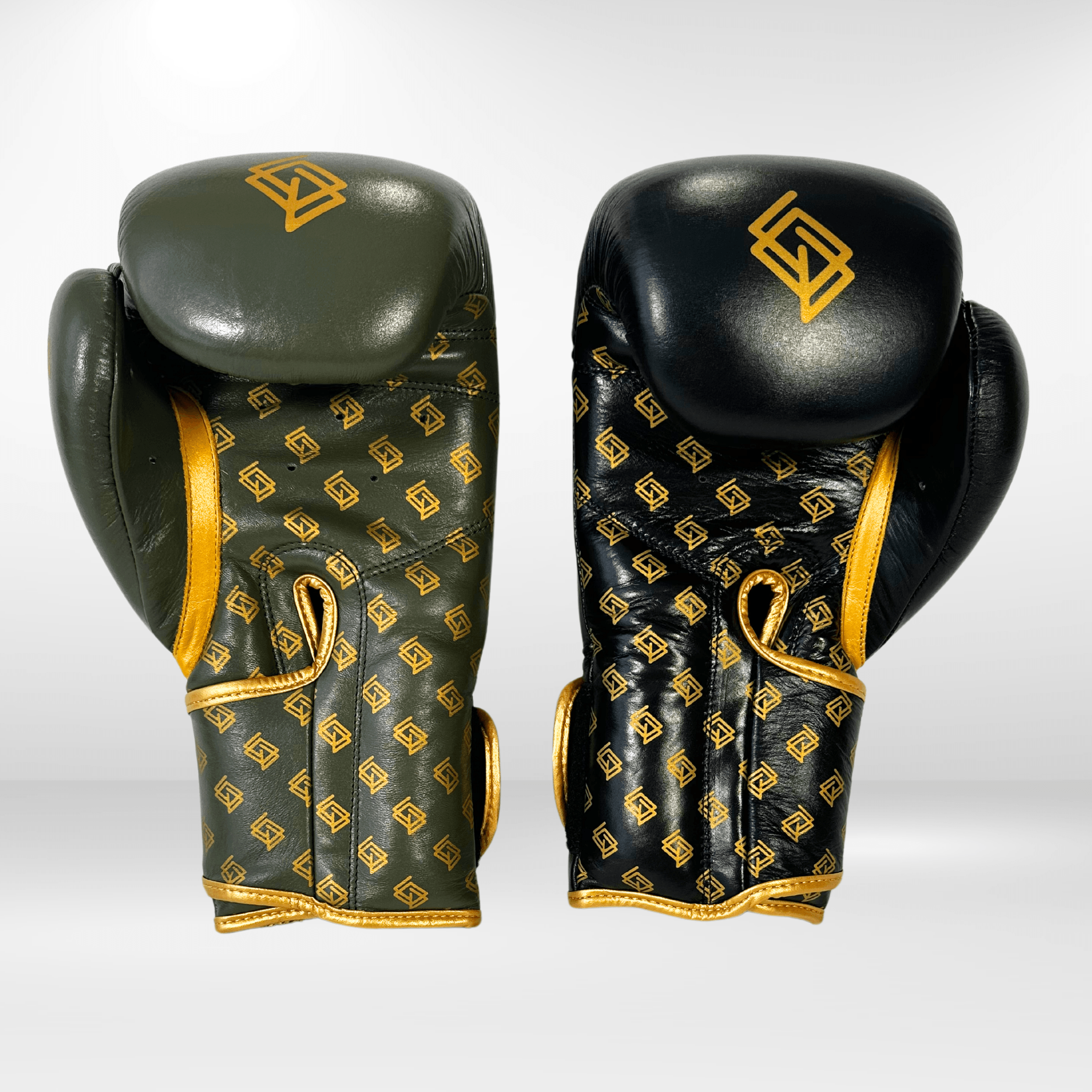 Handmix. GUANTES PREMIUM ENTRENAMIENTO BOXEO AMATEUR: Negro/Verde Militar + Dorado (V3.0) - Echaleku Boxeo