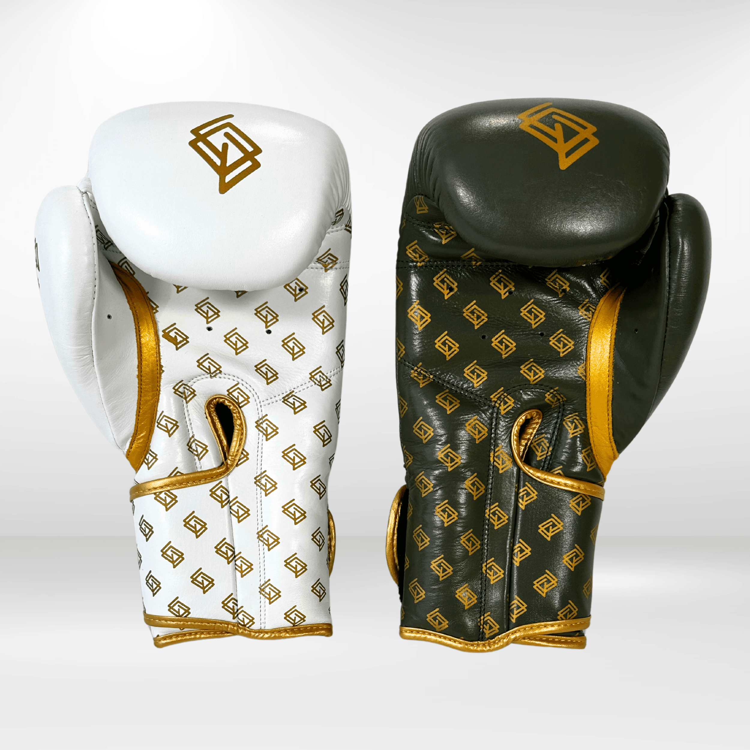Handmix. GUANTES PREMIUM ENTRENAMIENTO BOXEO AMATEUR: Verde Militar/Blanco + Dorado (V3.0) - Echaleku Boxeo