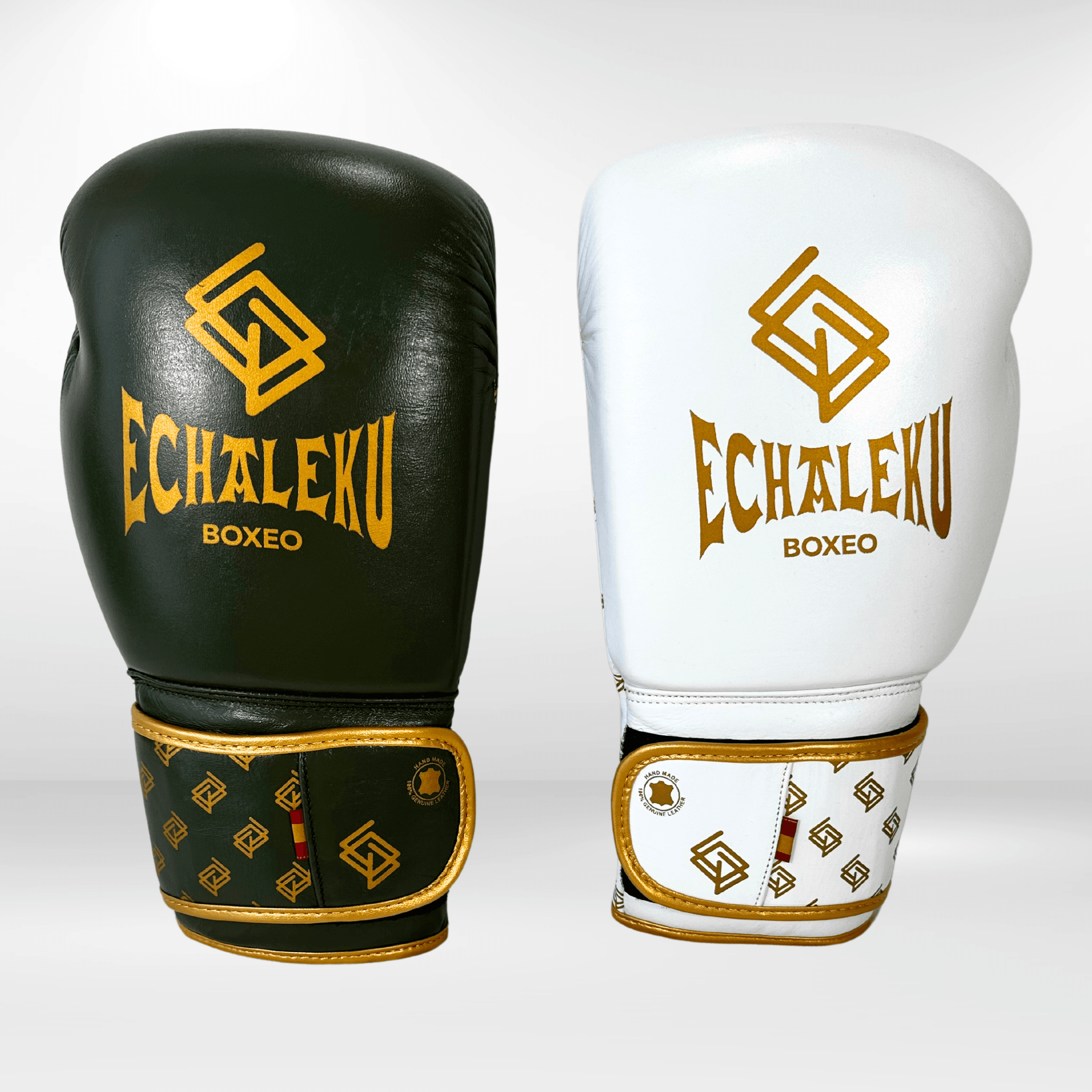 Handmix. GUANTES PREMIUM ENTRENAMIENTO BOXEO AMATEUR: Verde Militar/Blanco + Dorado (V3.0) - Echaleku Boxeo