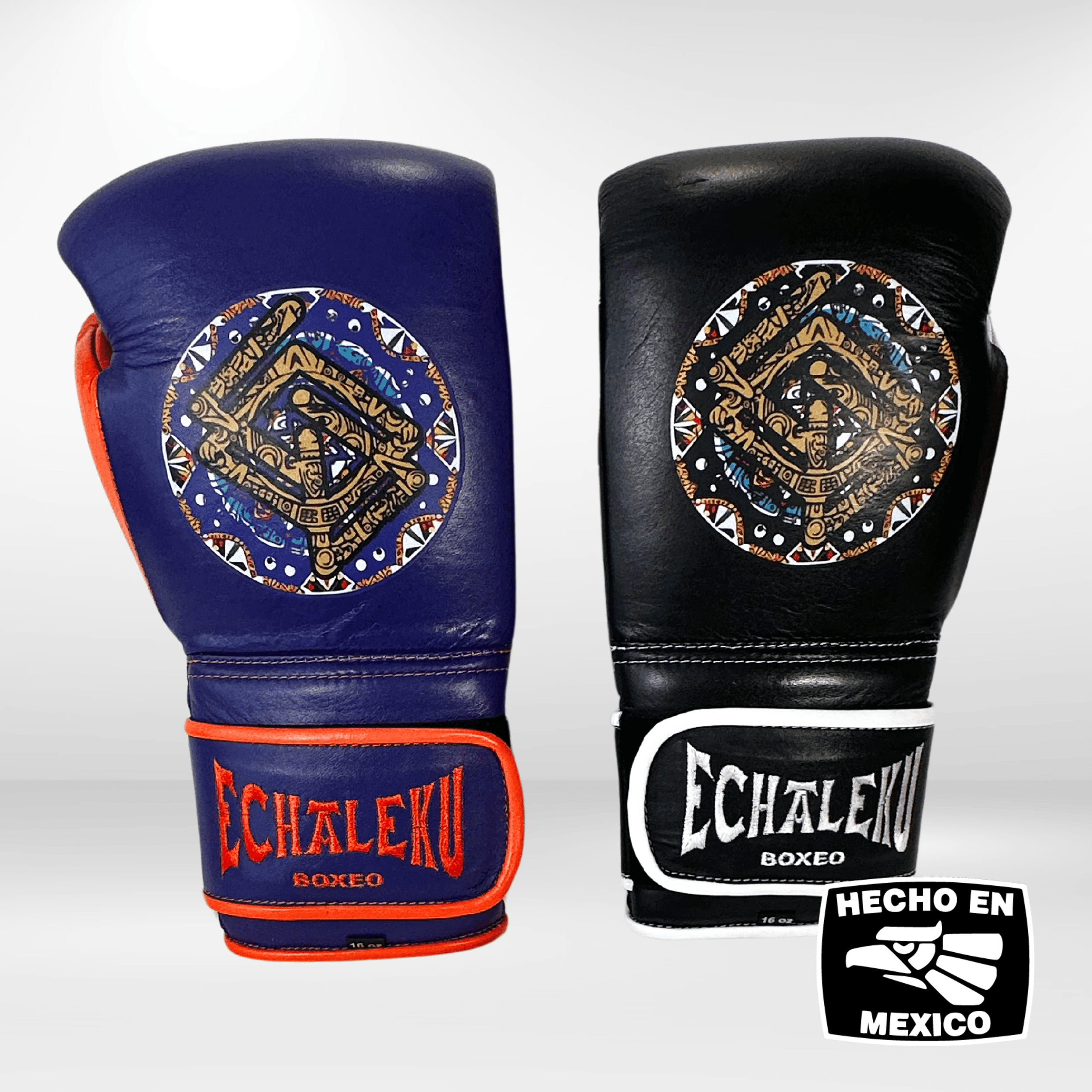 Handmix.GUANTES PREMIUM ENTRENAMIENTO BOXEO PROFESIONAL: COLECCIÓN AZTECA fabricada en México. (AZTECA). Morado y Naranja + Negro y Blanco - Echaleku Boxeo