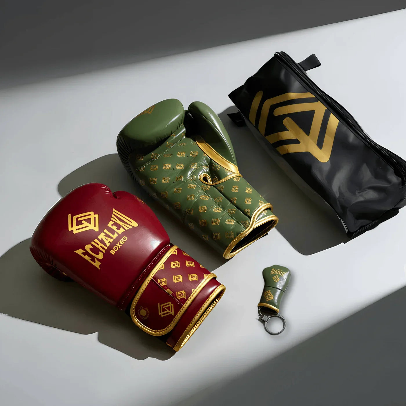 Handmix. GUANTES PREMIUM ENTRENAMIENTO BOXEO AMATEUR: Burdeos/Verde Militar + Dorado (V3.0) - Echaleku Boxeo