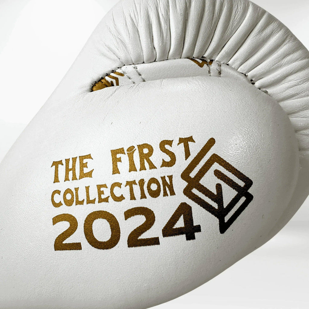 DUPLA Casco Boxeo Barra Piel Negro y Dorado + TFC2024 Blanco y Dorado - Echaleku Boxeo