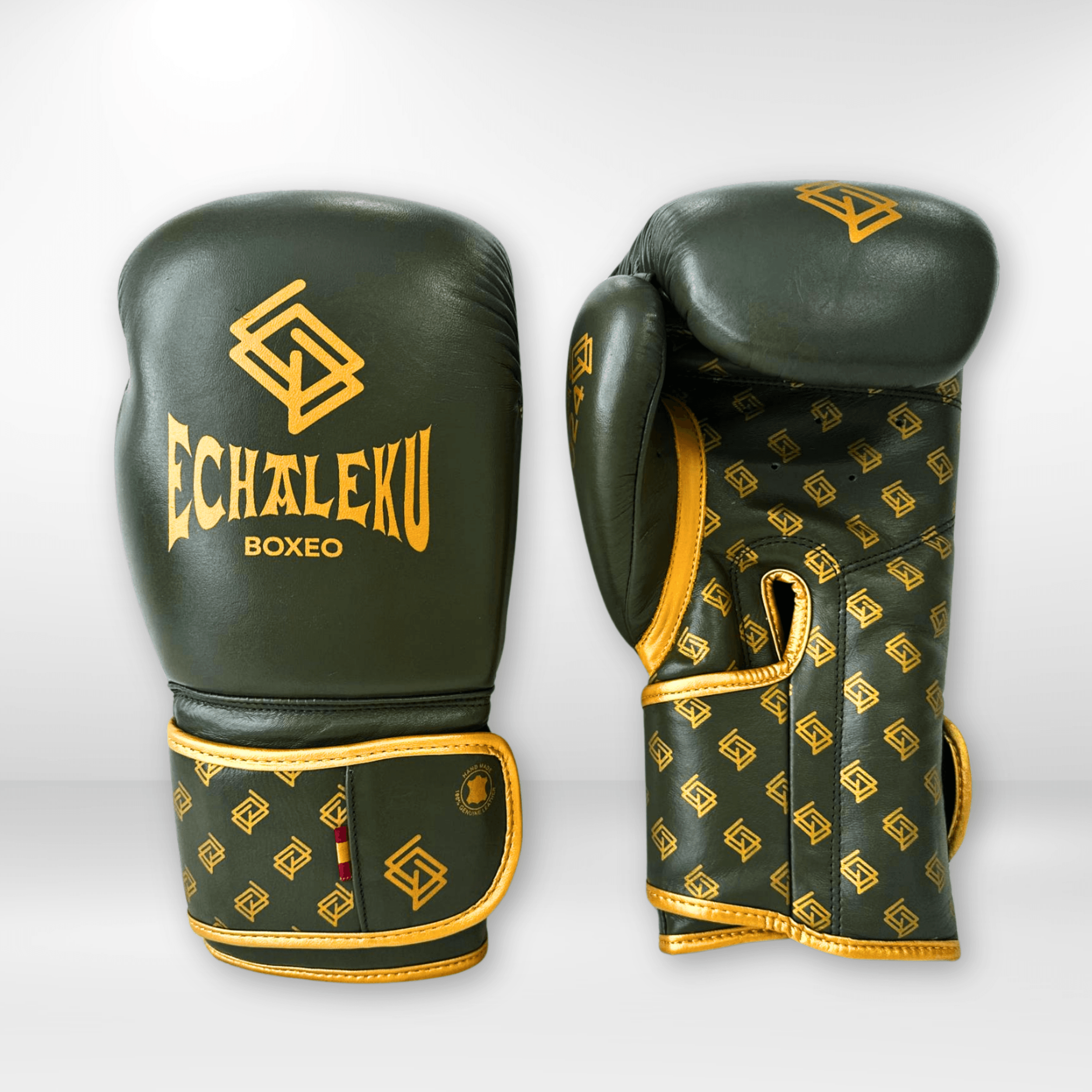 GUANTES PREMIUM ENTRENAMIENTO BOXEO AMATEUR: Military. Verde Militar y Dorado (V3.0) - Echaleku Boxeo