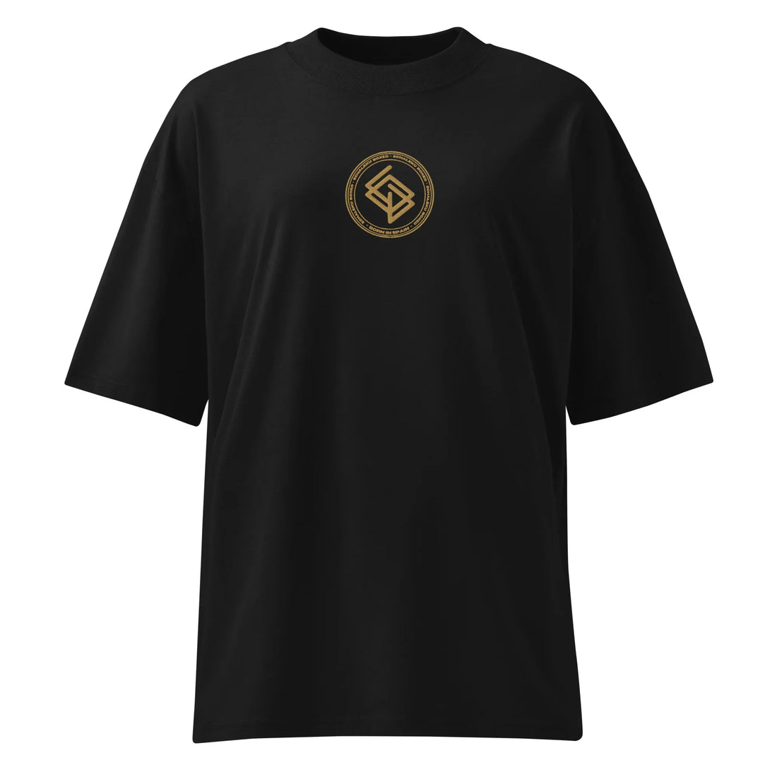 Camiseta Unisex Oversize Color Negro y Logo Bordado Dorado