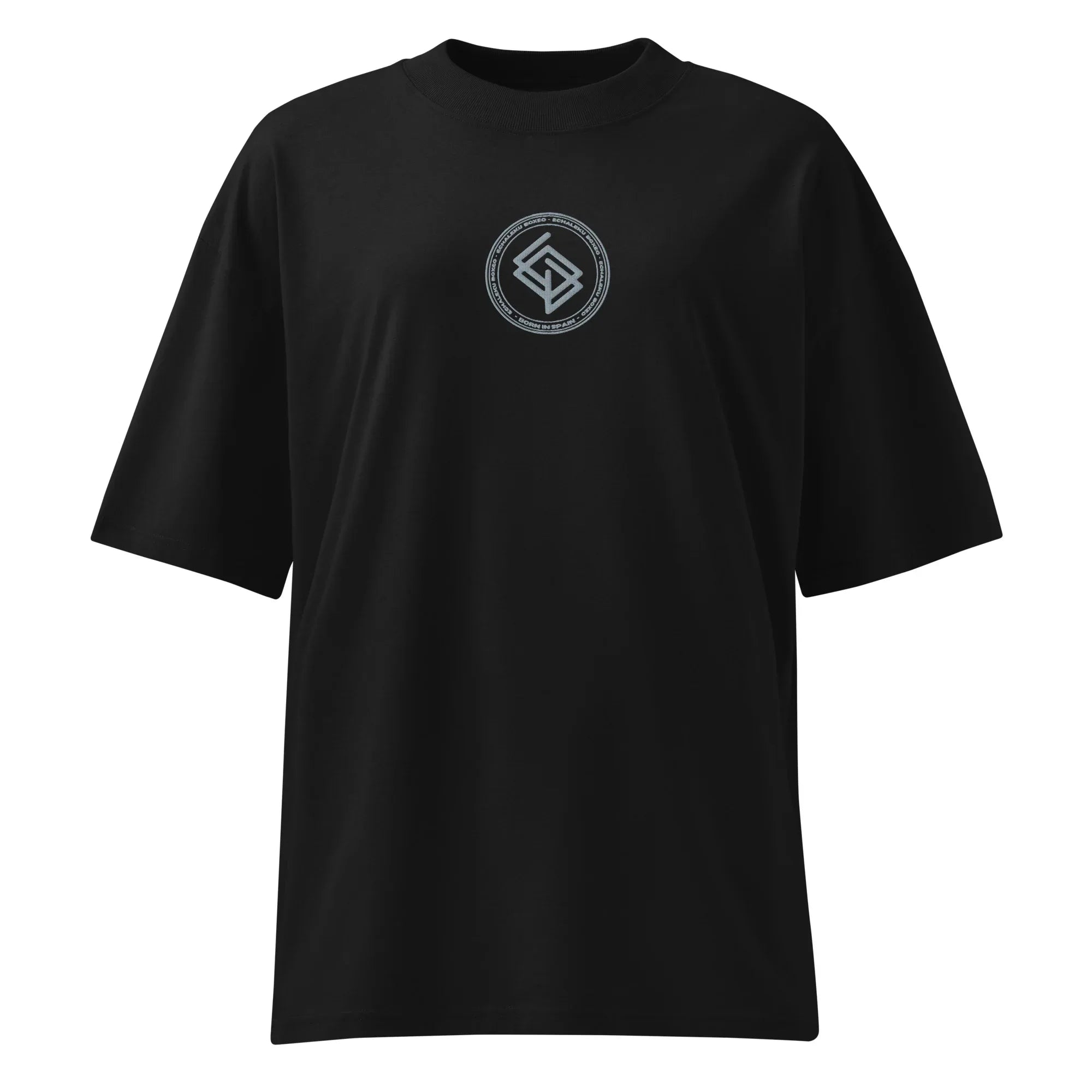 Camiseta Unisex Oversize Color Negro y Logo Bordado Plateado