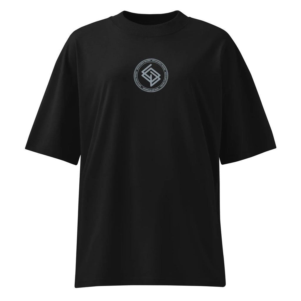 Camiseta Unisex Oversize Color Negro y Logo Bordado Plateado