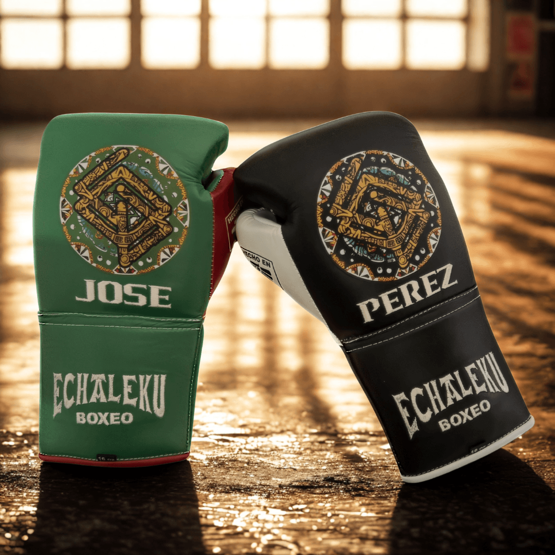 Guantes de Boxeo Azteca Personalizados con Velcro o Cuerdas - Echaleku Boxeo