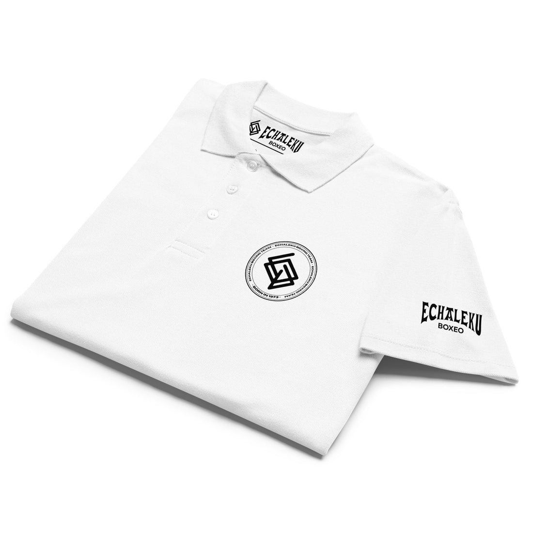 Polo algodón premium UNISEX Casual Echaleku Boxing Team Blanco y negro - Echaleku Boxeo