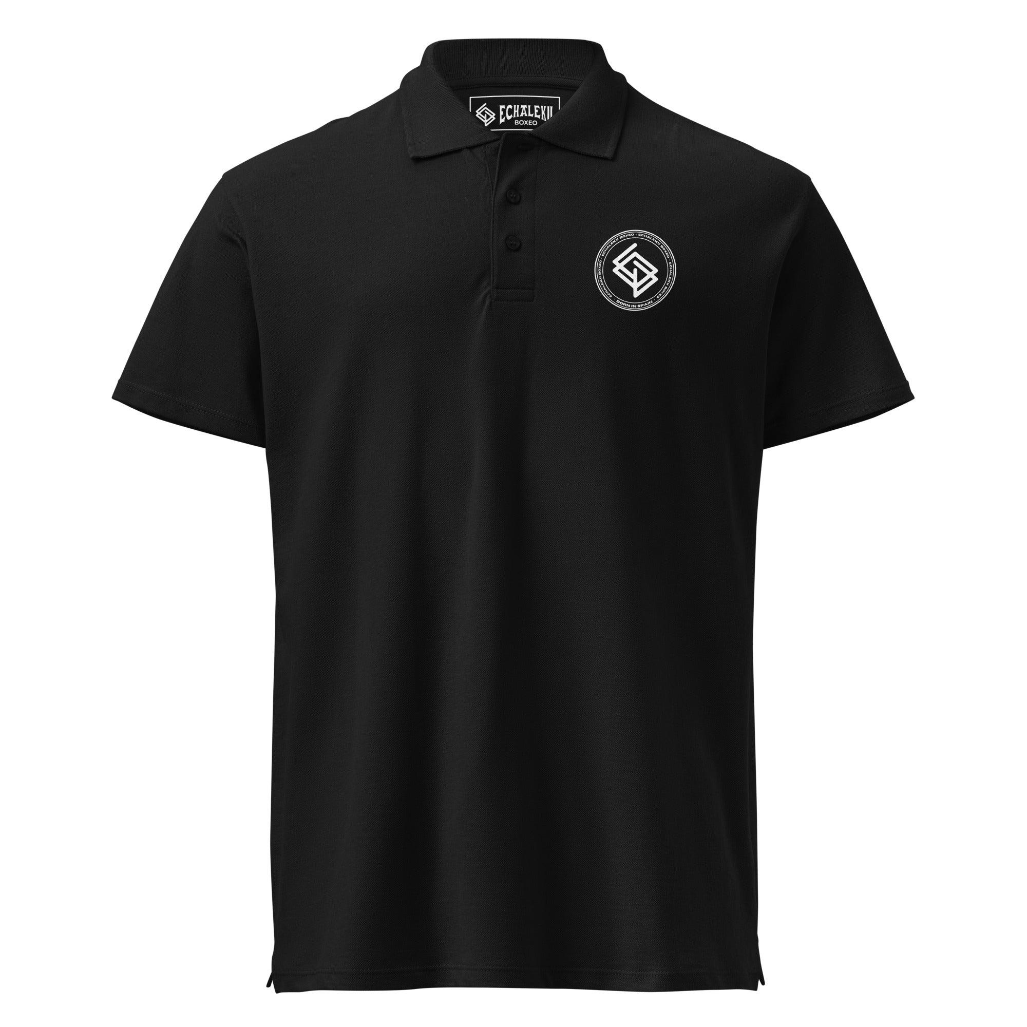 Polo algodón premium UNISEX Casual Negro y blanco. Logo frontal bordado