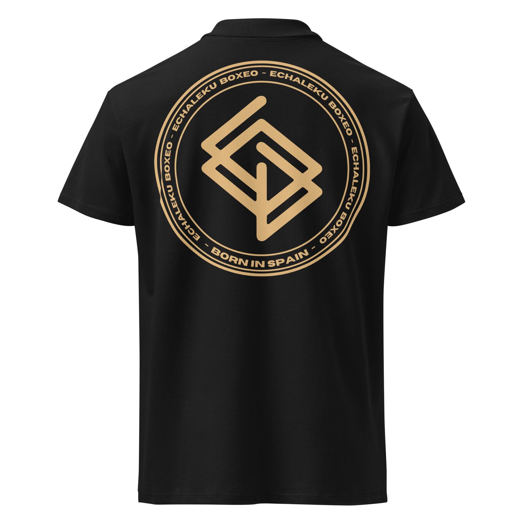 Polo algodón premium UNISEX Casual Negro y Dorado. Logo frontal bordado