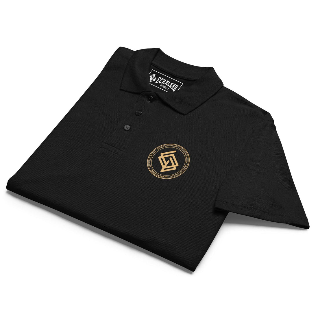 Polo algodón premium UNISEX Casual Negro y Dorado. Logo frontal bordado