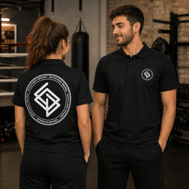 Polo algodón premium UNISEX Casual Negro y blanco. Logo frontal bordado