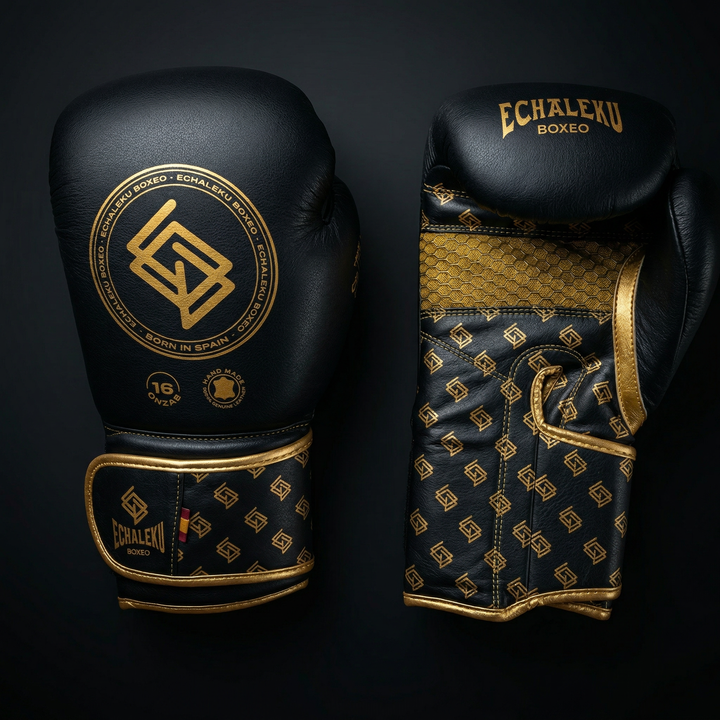 GUANTES BOXEO PREMIUM V5 FORRO 100% WATERPROOF: Dark. Negro y Dorado (Reserva con entrega en julio)