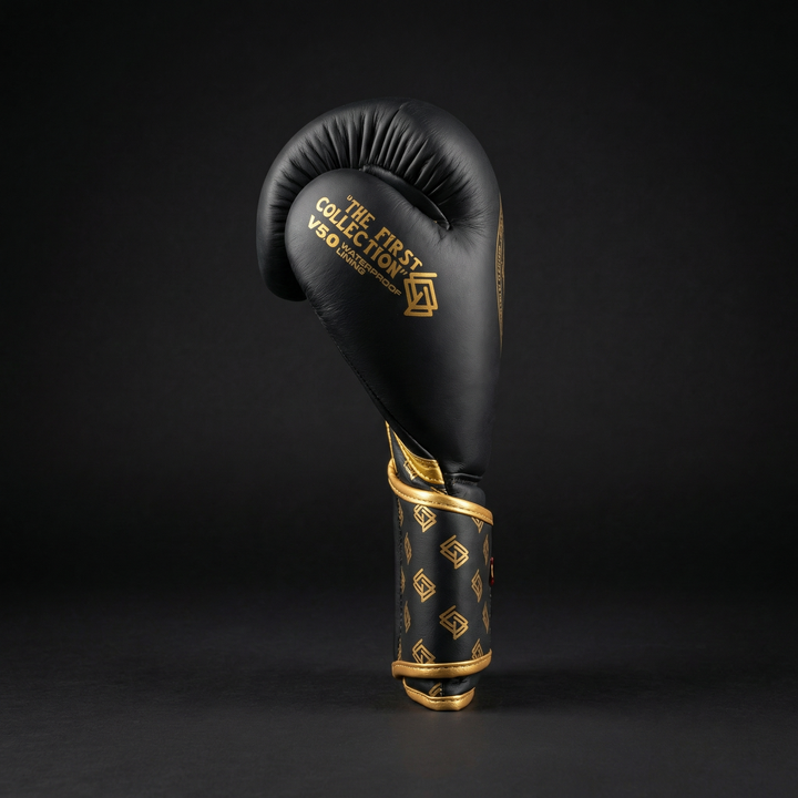 GUANTES BOXEO PREMIUM V5 FORRO 100% WATERPROOF: Dark. Negro y Dorado (Reserva con entrega en julio)