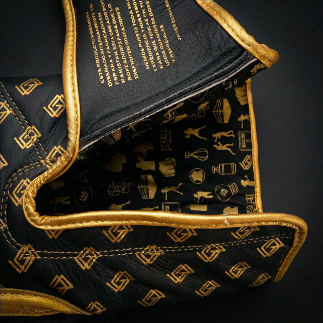 GUANTES BOXEO PREMIUM V5 FORRO 100% WATERPROOF: Dark. Negro y Dorado (Reserva con entrega en julio)