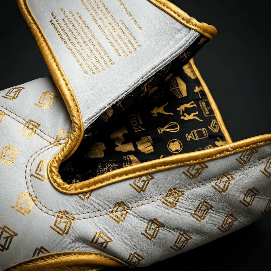 GUANTES BOXEO PREMIUM V5 FORRO 100% WATERPROOF: Glacier. Blanco y Dorado (Reserva con entrega en julio)