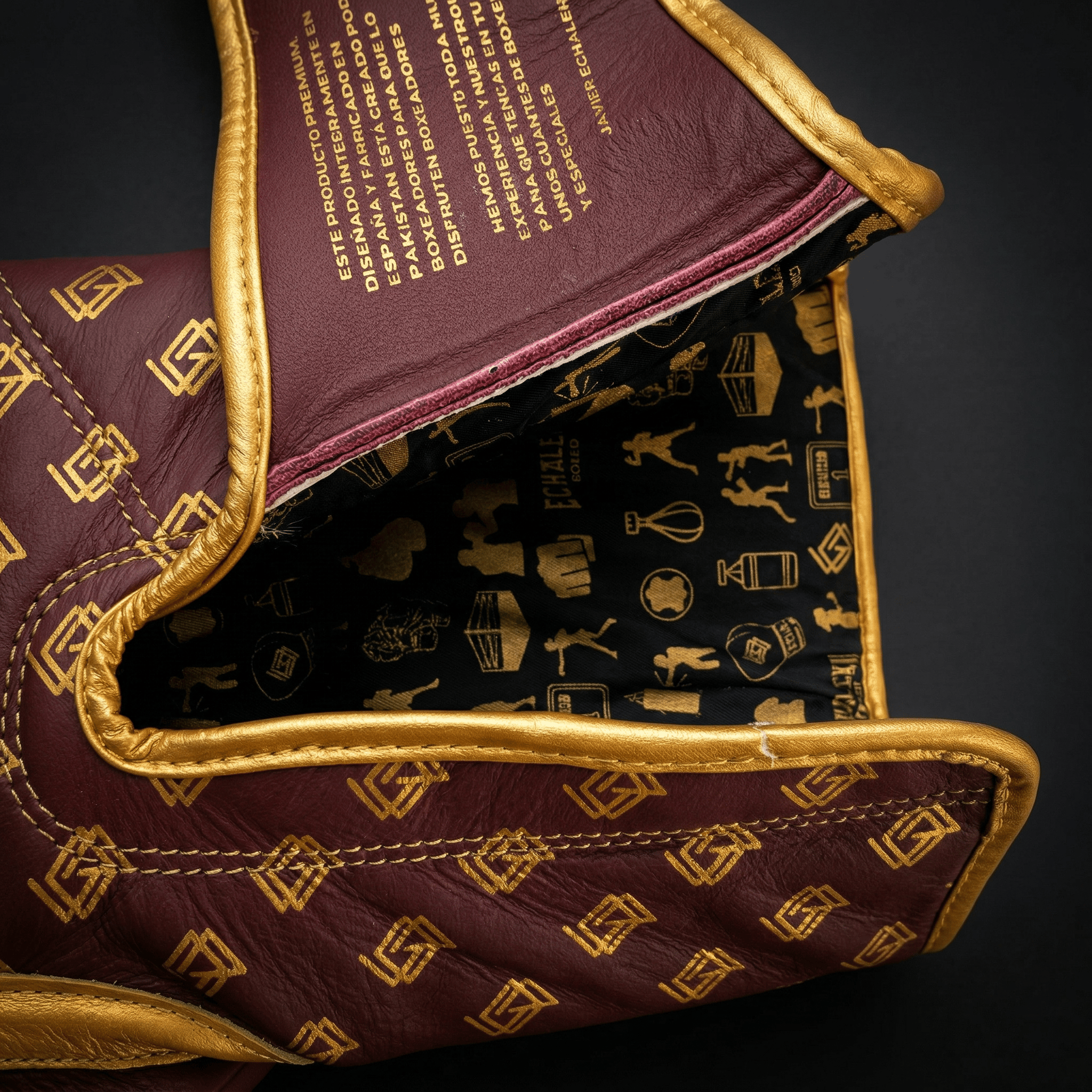 GUANTES BOXEO PREMIUM V5 FORRO 100% WATERPROOF: Original. Burdeos y Dorado (Reserva con entrega en julio)