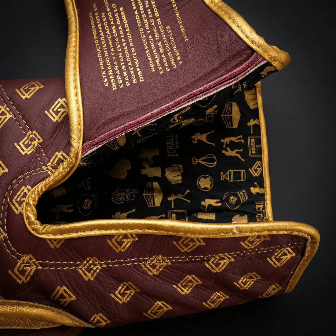 GUANTES BOXEO PREMIUM V5 FORRO 100% WATERPROOF: Original. Burdeos y Dorado (Reserva con entrega en julio)