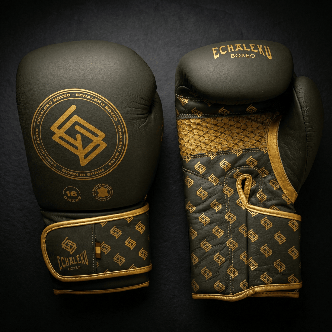 GUANTES BOXEO PREMIUM V5 FORRO 100% WATERPROOF: Military. Verde Militar y Dorado (Reserva con entrega en julio)