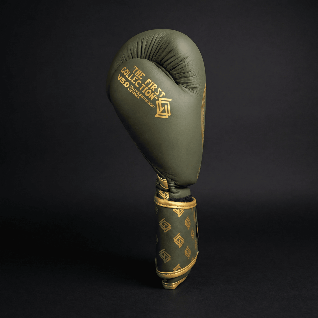 GUANTES BOXEO PREMIUM V5 FORRO 100% WATERPROOF: Military. Verde Militar y Dorado (Reserva con entrega en julio)