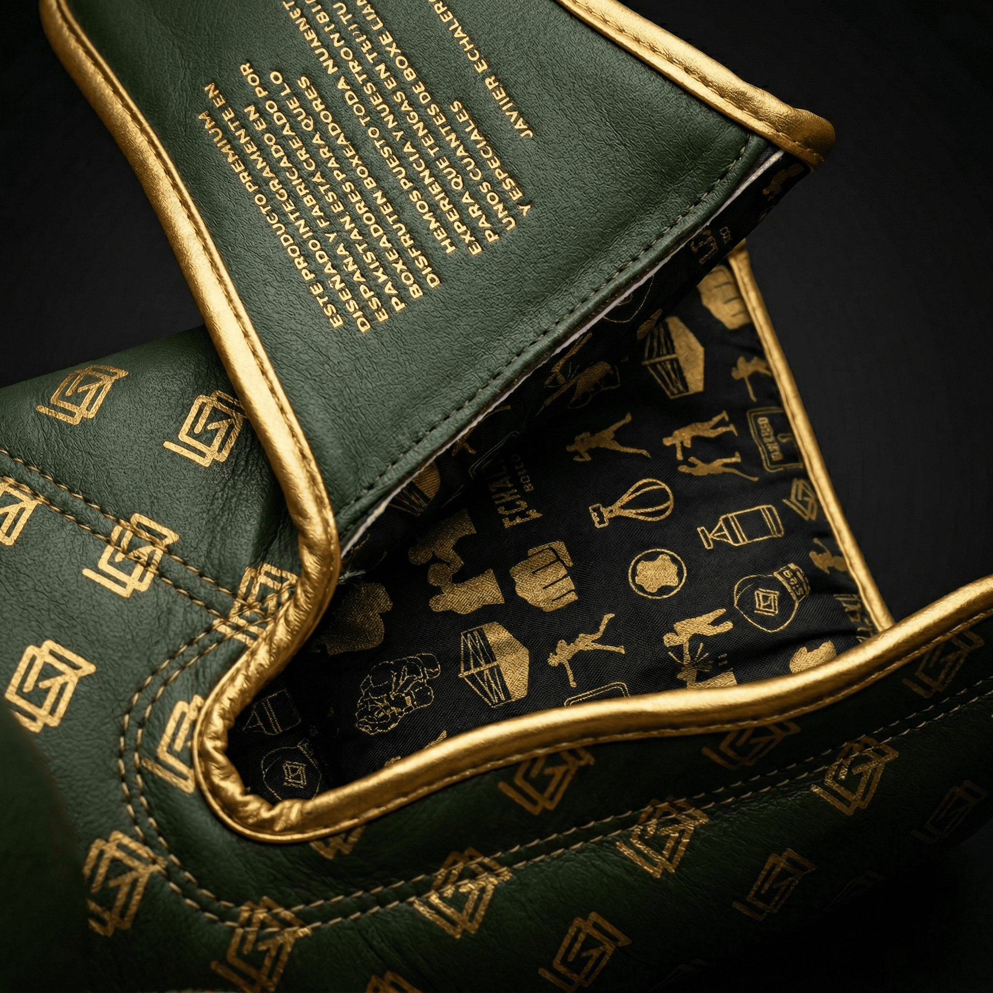 GUANTES BOXEO PREMIUM V5 FORRO 100% WATERPROOF: Military. Verde Militar y Dorado (Reserva con entrega en julio)