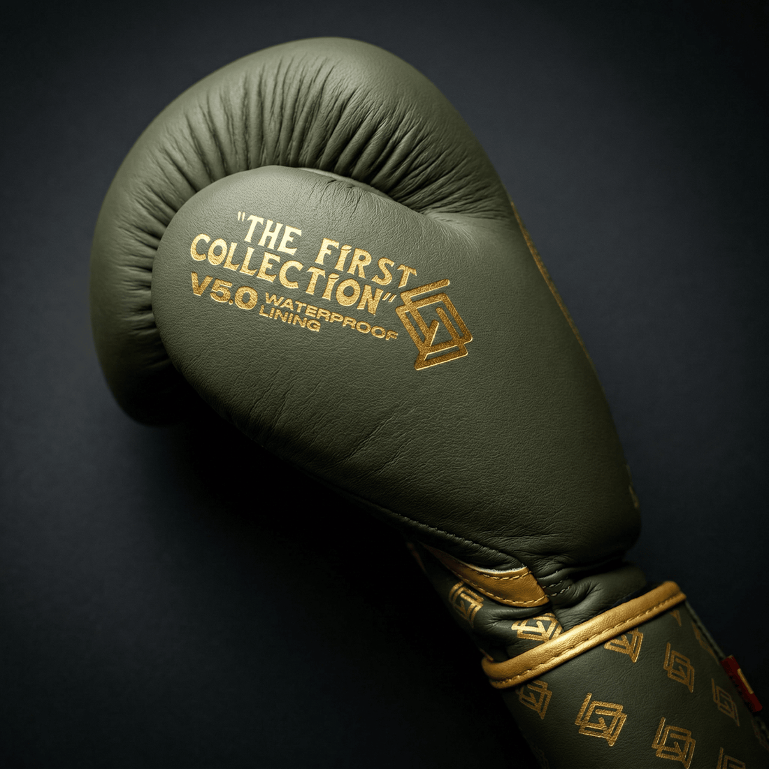 GUANTES BOXEO PREMIUM V5 FORRO 100% WATERPROOF: Military. Verde Militar y Dorado (Reserva con entrega en julio)