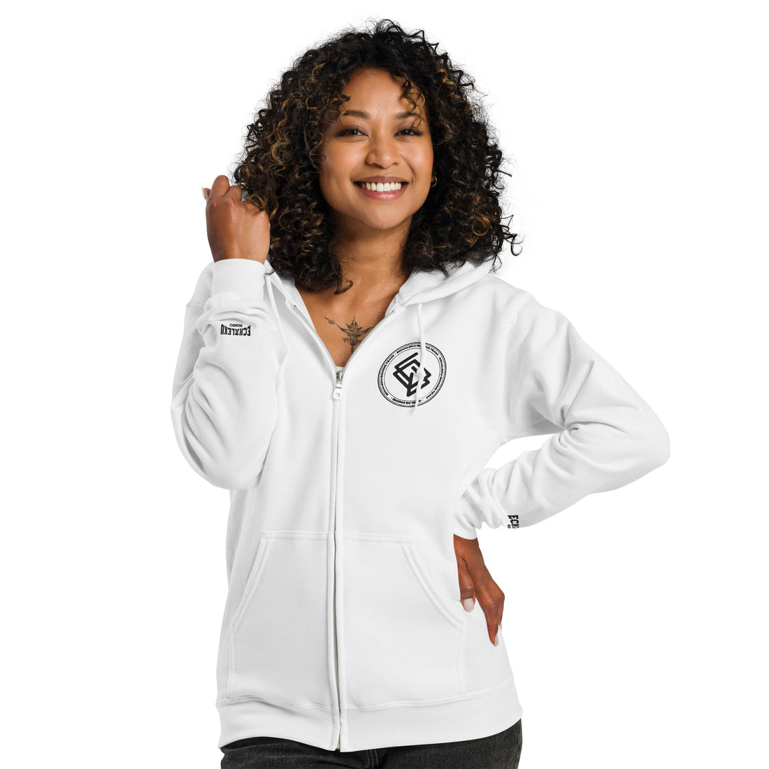 Sudadera MUJER bordada cremallera Casual Echaleku Boxing Team Blanca y Negra - Echaleku Boxeo