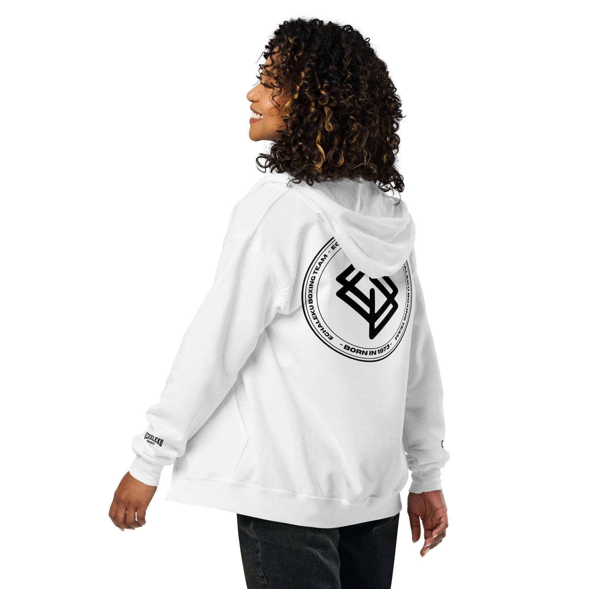 Sudadera MUJER bordada cremallera Casual Echaleku Boxing Team Blanca y Negra - Echaleku Boxeo
