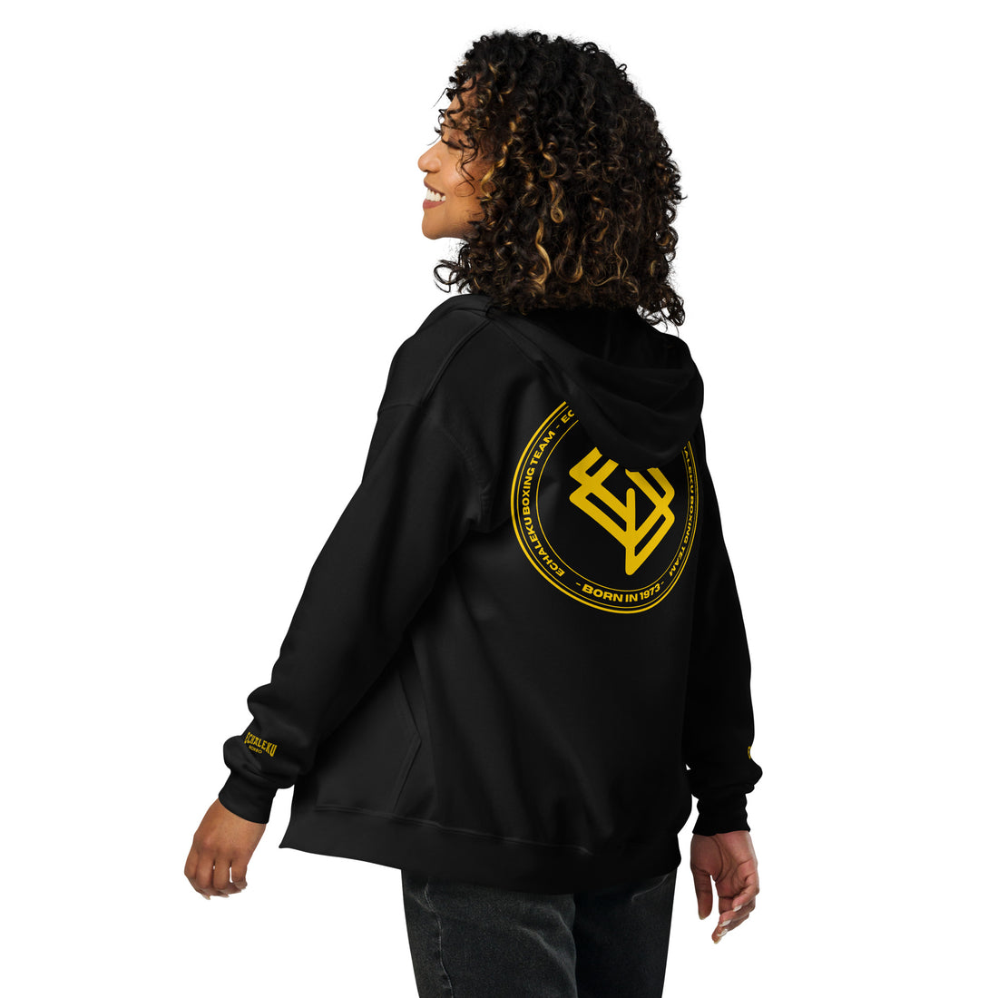 Sudadera MUJER bordada cremallera Casual Echaleku Boxing Team Negro y Dorado - Echaleku Boxeo