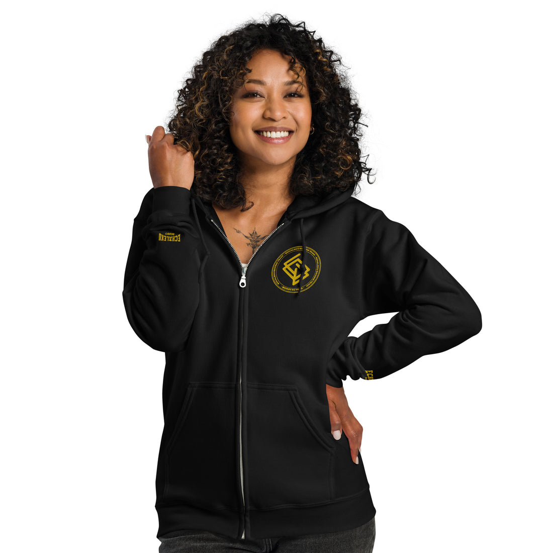 Sudadera MUJER bordada cremallera Casual Echaleku Boxing Team Negro y Dorado - Echaleku Boxeo