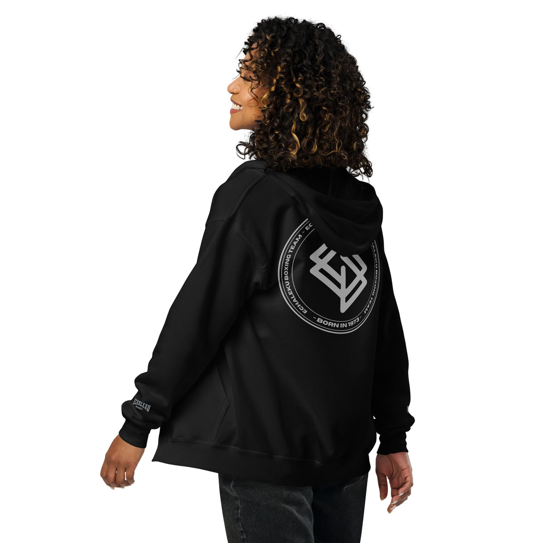 Sudadera MUJER bordada cremallera Casual Echaleku Boxing Team Negro y Gris - Echaleku Boxeo