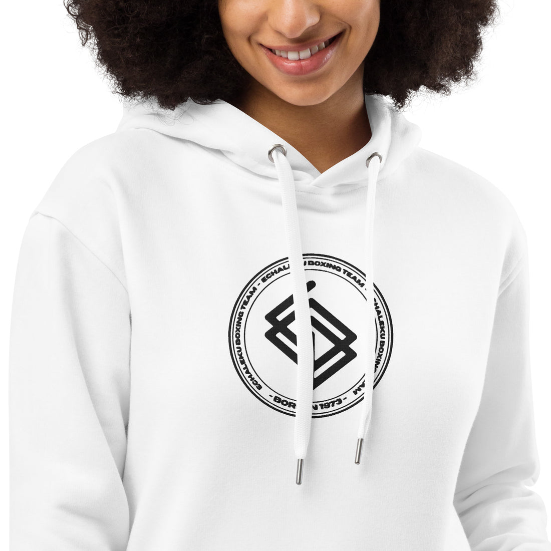 Sudadera bordada capucha Mujer Casual Echaleku Boxing Team Blanco y Negro - Echaleku Boxeo