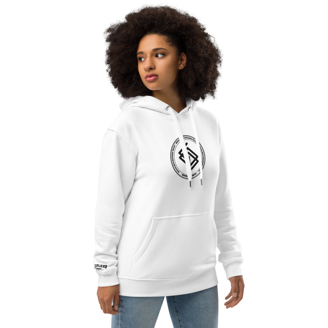 Sudadera bordada capucha Mujer Casual Echaleku Boxing Team Blanco y Negro - Echaleku Boxeo