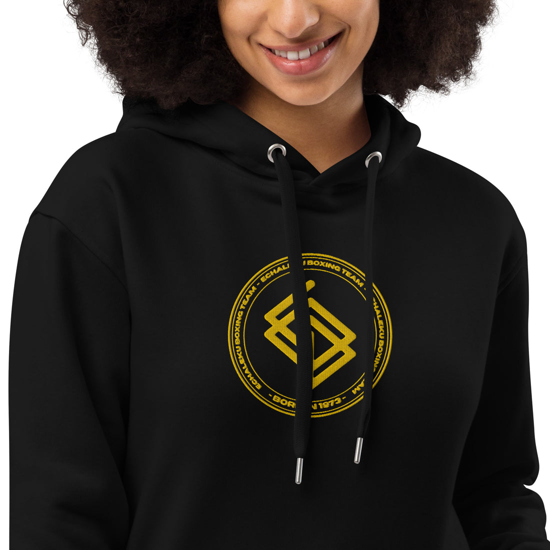 Sudadera bordada capucha Mujer Casual Echaleku Boxing Team Negro y Dorado - Echaleku Boxeo