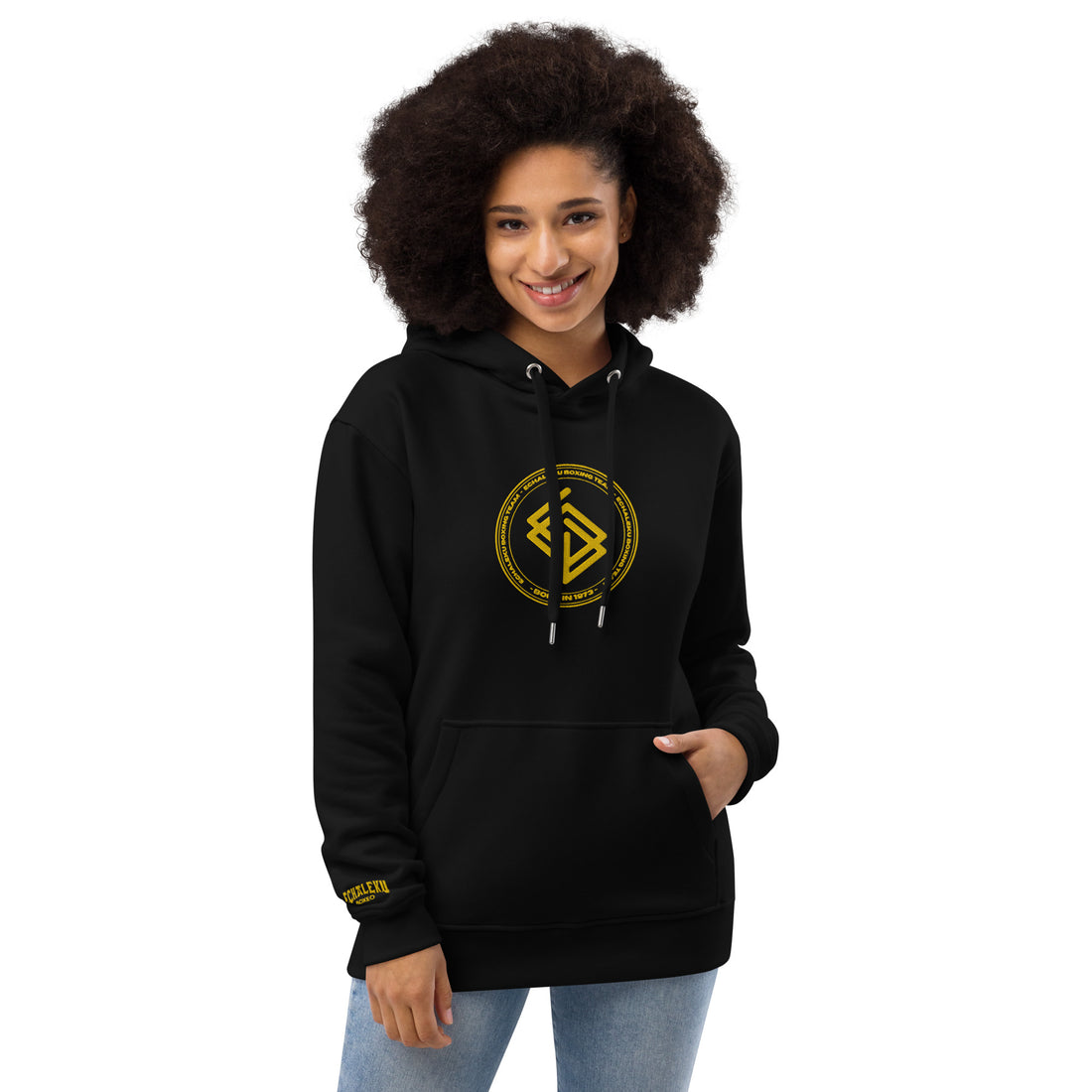 Sudadera bordada capucha Mujer Casual Echaleku Boxing Team Negro y Dorado - Echaleku Boxeo