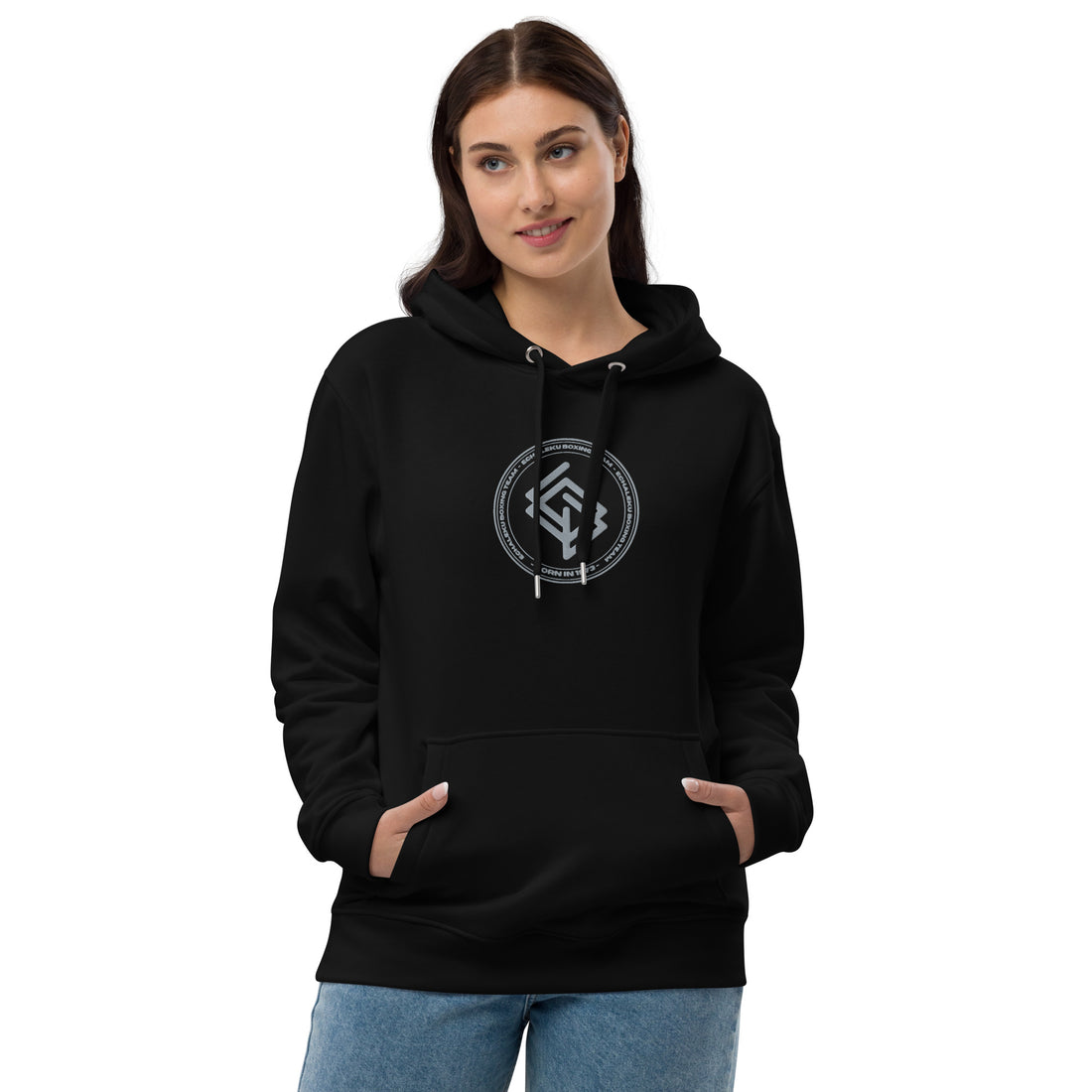 Sudadera bordada capucha Mujer Casual Echaleku Boxing Team Negro y Gris - Echaleku Boxeo