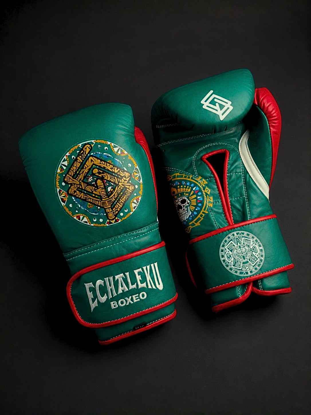 Guantes de boxeo Azteca Orgullo Mexicano, vista frontal del par