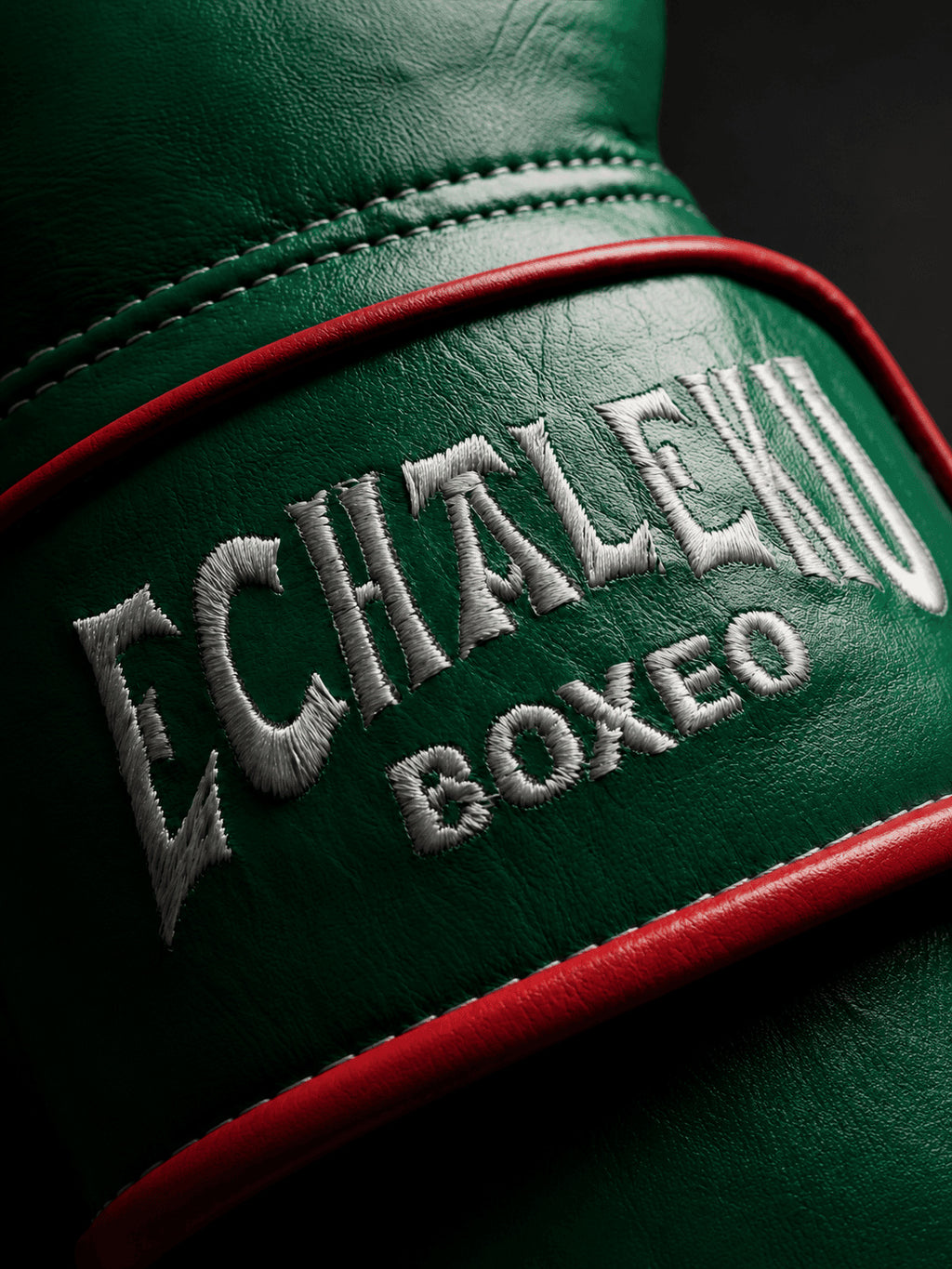 Guante de boxeo Azteca Orgullo Mexicano, detalle del bordado en el cierre