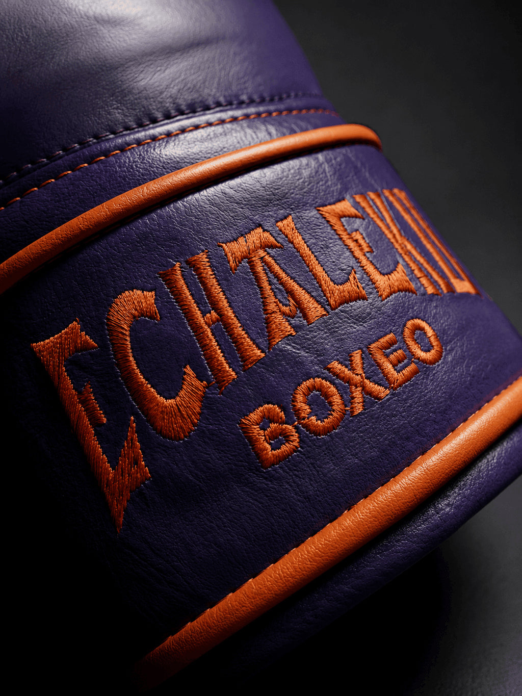 Guante de boxeo Azteca Vida o Muerte, detalle del bordado en el cierre