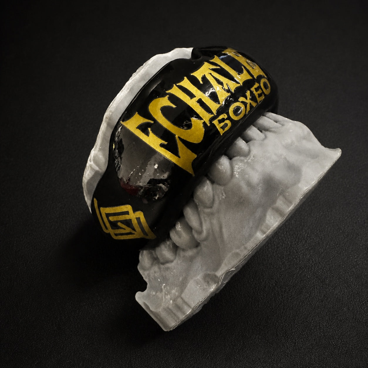 Protector bucal negro a medida sobre molde dental - Echaleku Boxeo